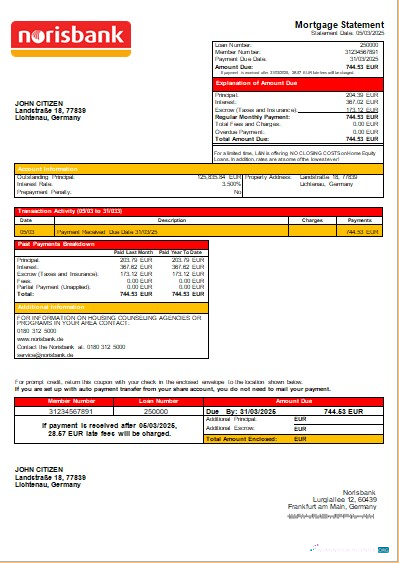 Download Germany Norisbank bank mortgage statement scr Photoshop template